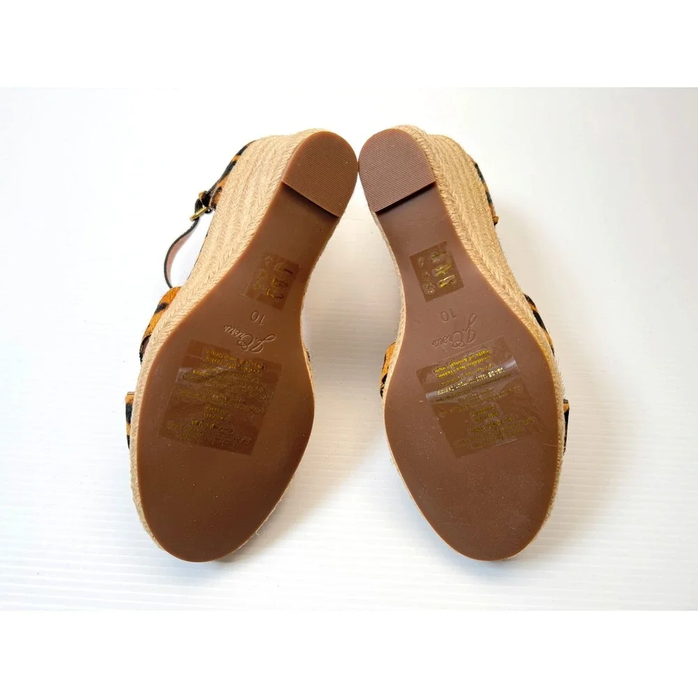 J Crew Jute Wedge Sandal Women 10 NWOB Espadrille  Leopard Calf Hair Ankle Strap